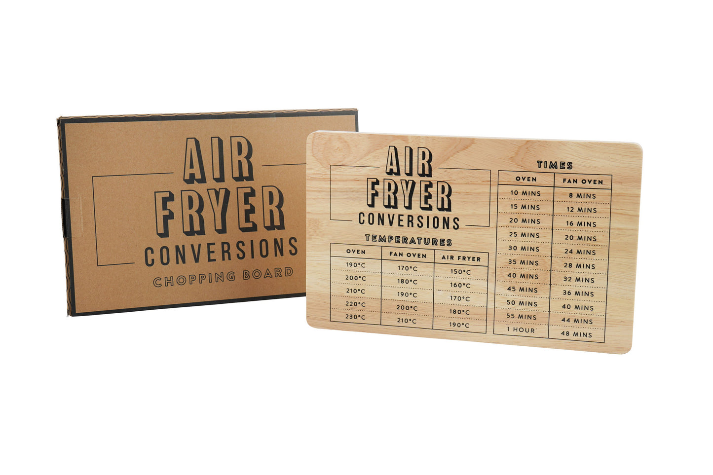 Wooden Air Fryer Kitchen Conversions Chopping Board in Gift Box | Features Temperature and Time | Gift for Home | Kitchen and Tableware