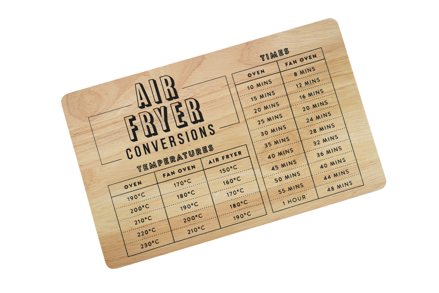 Wooden Air Fryer Kitchen Conversions Chopping Board in Gift Box | Features Temperature and Time | Gift for Home | Kitchen and Tableware
