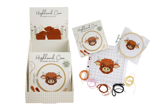 Bramble Farm Highland Cow Mini Cross Stitch Kit | Craft | Sewing | Embroidery