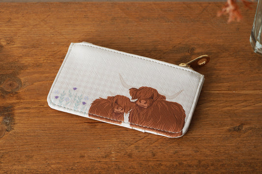 Bramble Farm Highland Cow Card Holder Purse • Highland Cow • Gold Zip Fastening • Ladies Accessory • Handbag Money Wallet • Gift For Her