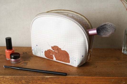 Bramble Farm Highland Cow Beauty Bag |  Gold Zip Fastening | Beauty Cosmetic Ladies Accessory | Gift For Her