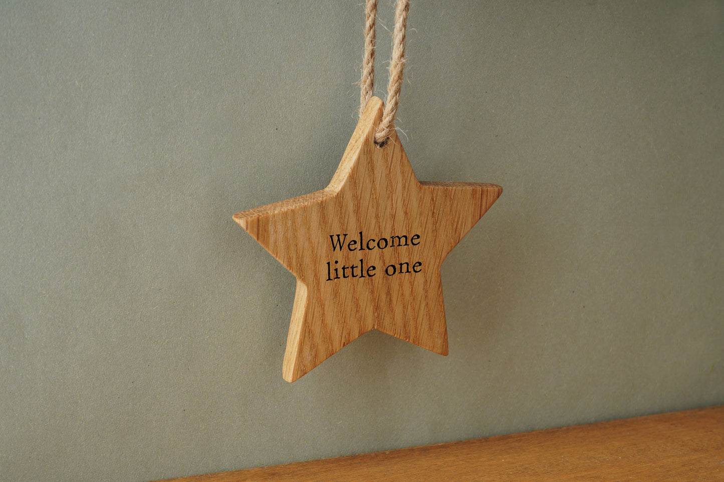 'Welcome Little One' Oak Hanging Star