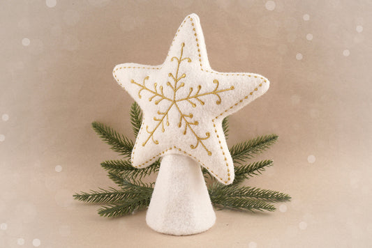 Felt Gold Christmas Star Tree Topper | Gold Stitch Detail