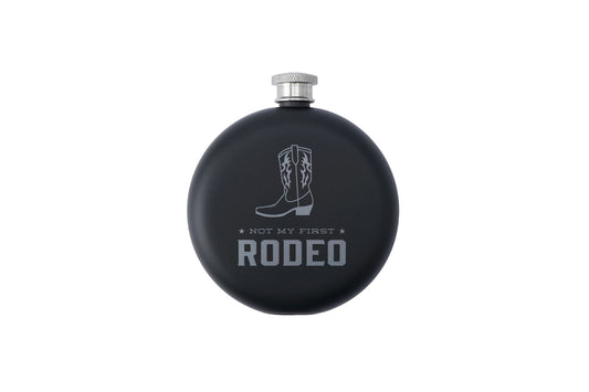 Matte Black 6 oz Hip Flask - Slogan 'Not My First Rodeo'