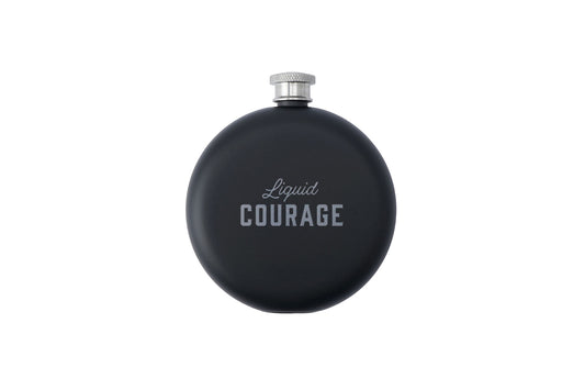 Matte Black 6 oz Hip Flask - Slogan 'Liquid Courage'
