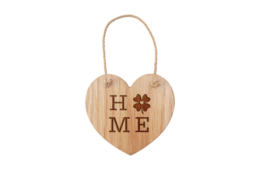 Oak Heart Hanger - 'Home' | Perfect Gift | Home Decor | Four Leaf CLover | Irish Gift | St Patricks Day