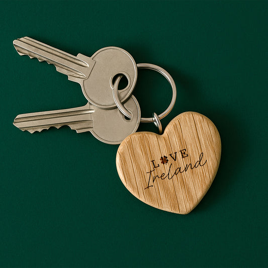 Oak Heart Keyring 'Love Ireland'  | Perfect Gift | House Keys | Novelty | Luck Of The Irish | Irish Gift