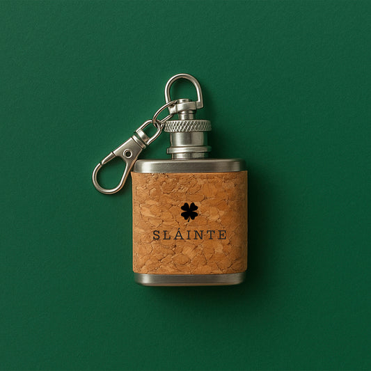 Four Leaf Clover Mini Cork Hipflask 'Slainte' | Keyring | Irish Gift | Souvenir Gift