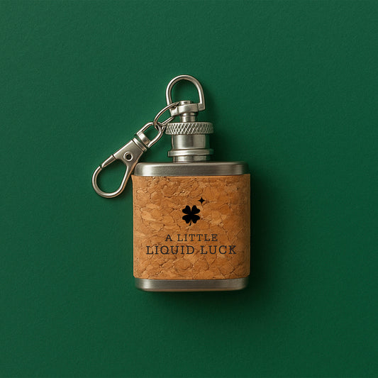 Four Leaf Clover Mini Cork Hipflask 'A Little Liquid Luck' | Keyring | Irish Gift | Souvenir Gift