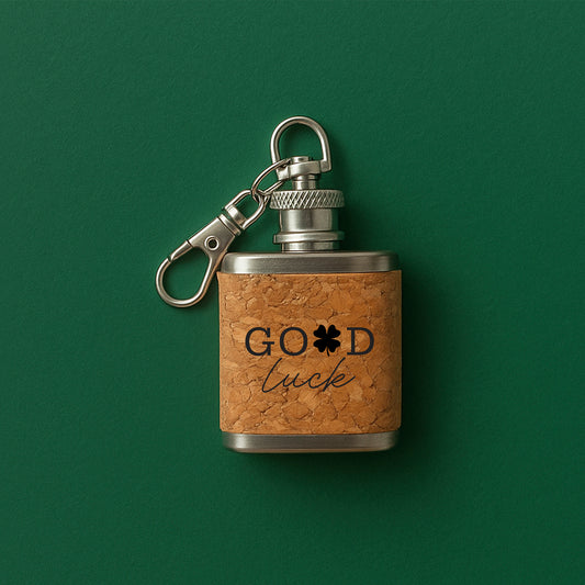 Mini Cork Hipflask 'Good Luck' | Keyring | Irish Gift | Souvenir Gift