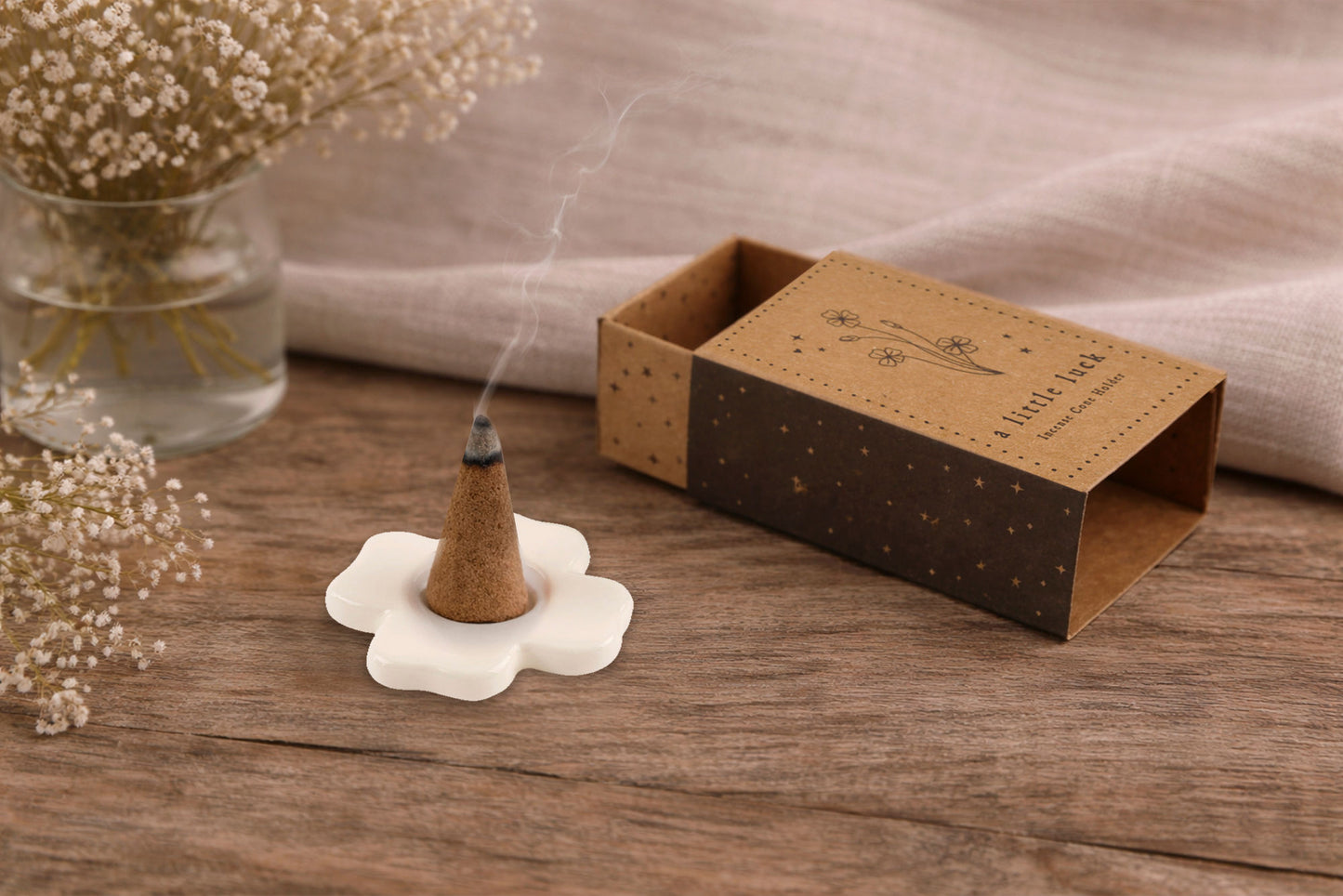 Send With Love Four-Leaf Clove Incense Cone Holder  | In Gift Box | Festive | Home Decor