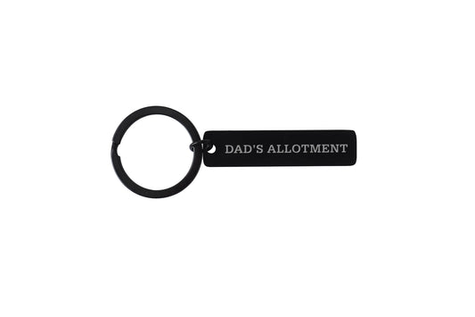 'Dad's Allotment' Long Black Metal Keyring