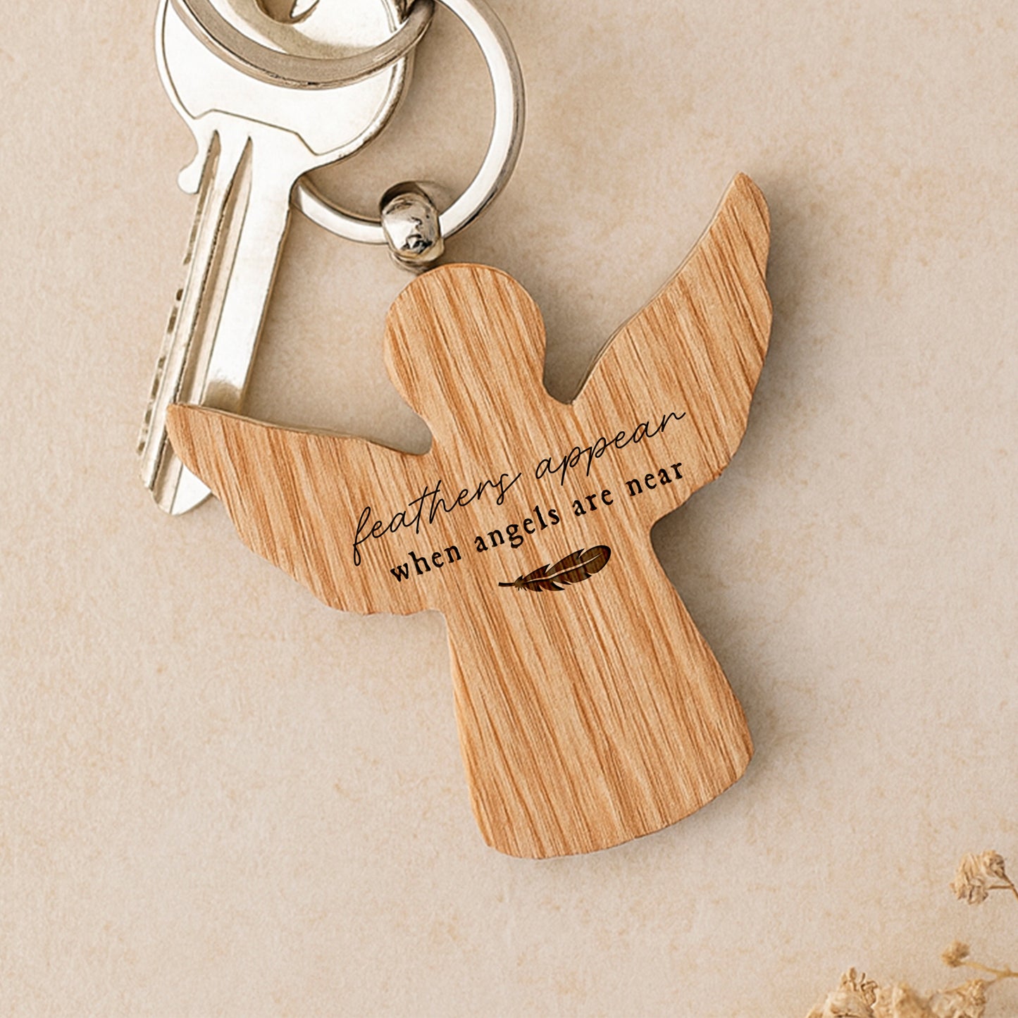 Angel Oak Keyring |  'Feathers Appear When Angels Are Near' | Keys | Perfect Gift | House Keys