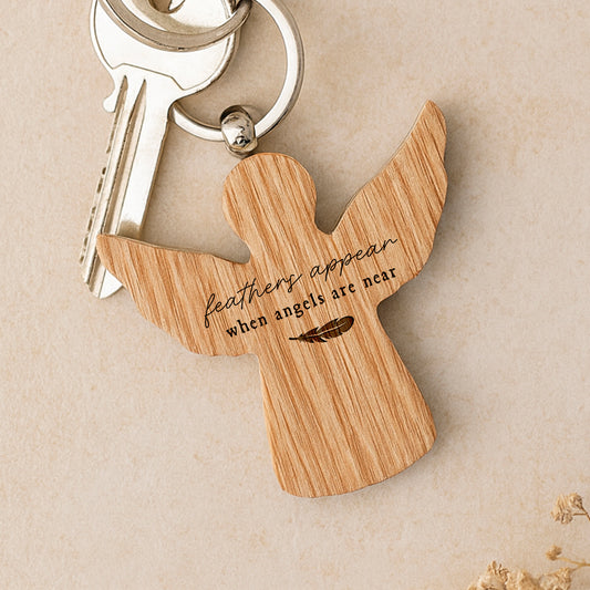 Angel Oak Keyring |  'Feathers Appear When Angels Are Near' | Keys | Perfect Gift | House Keys