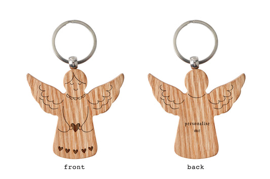 Oak Angel Keyring 'Angel With Personalised Back' | Heart | Perfect Gift | House Keys