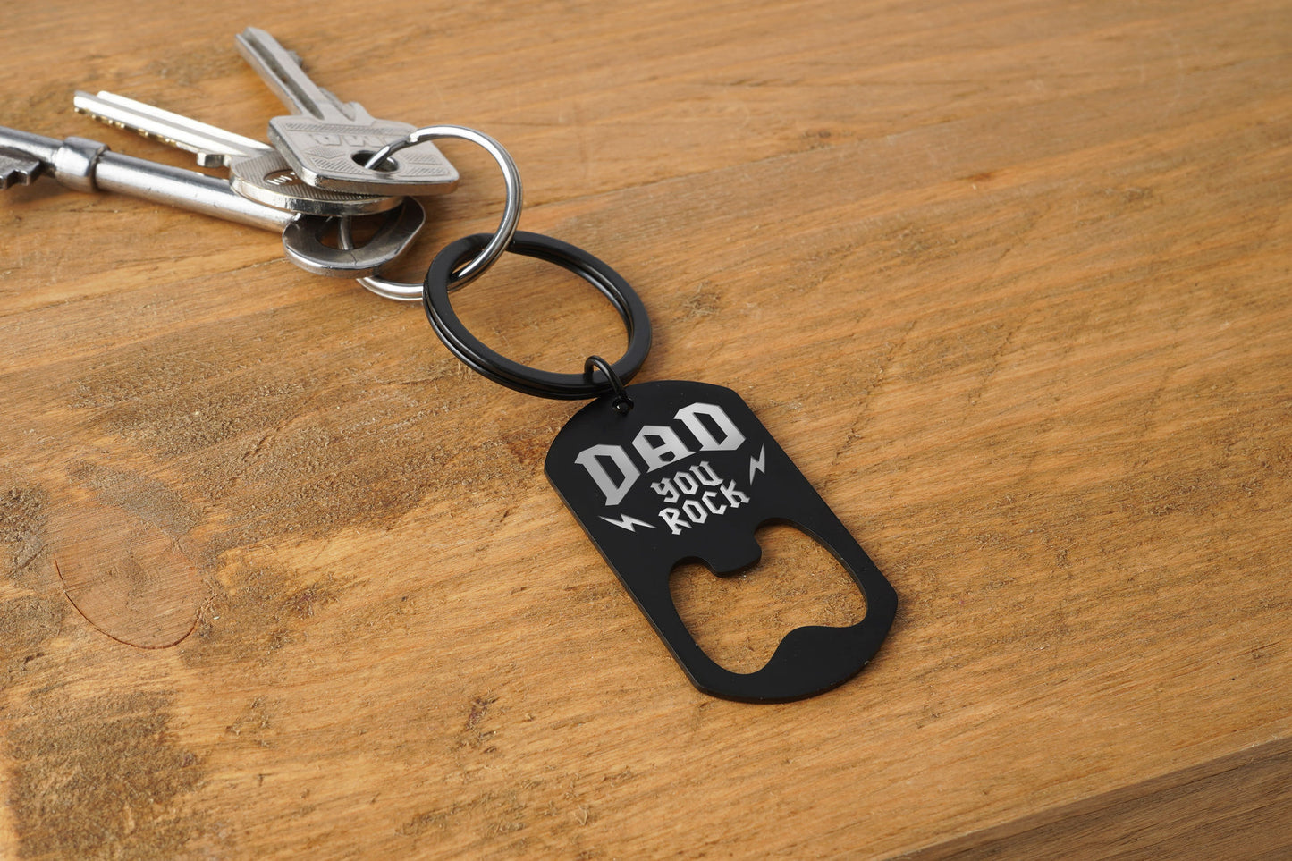 Black Bottle Opener Keyring 'Dad You Rock'  | Key Accessory | Gift For Dad | Fathers Day