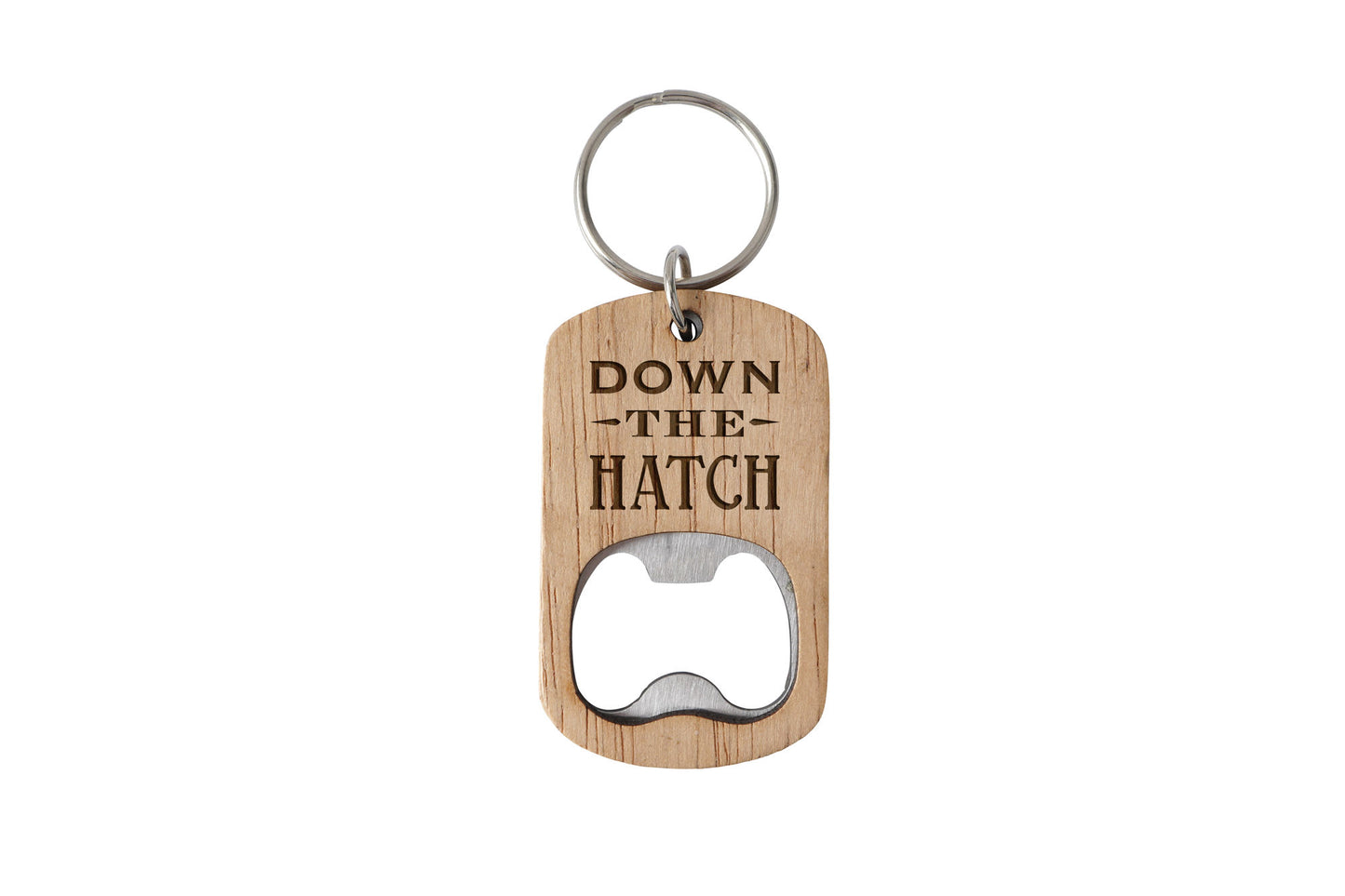 Oak Bottle Opener Keyring 'Down The Hatch' | Birthday | Special Birthday | Keepsake