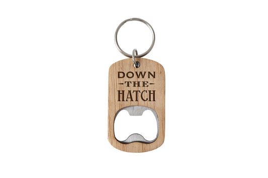 Oak Bottle Opener Keyring 'Down The Hatch' | Birthday | Special Birthday | Keepsake