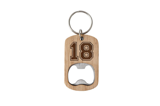 Oak Bottle Opener Keyring '18' | 18th Birthday | Special Birthday | Keepsake