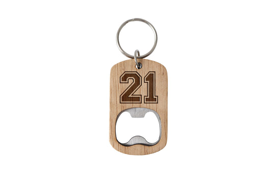 Oak Bottle Opener Keyring '21' | 21st Birthday | Special Birthday | Keepsake