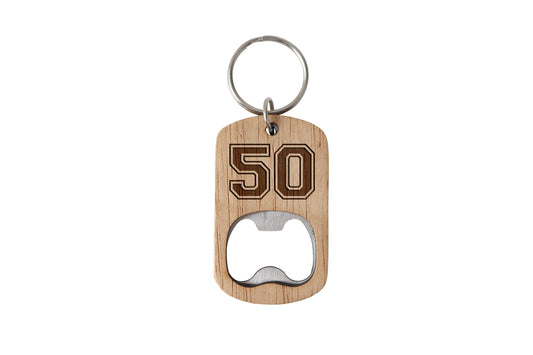 Oak Bottle Opener Keyring '50' | 50th Birthday | Special Birthday | Keepsake