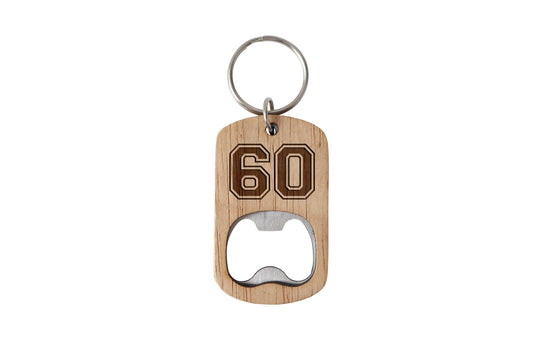 Oak Bottle Opener Keyring '60' | 60th Birthday | Special Birthday | Keepsake