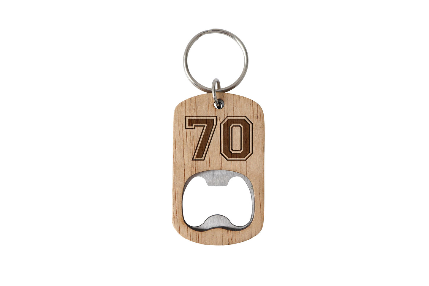 Oak Bottle Opener Keyring '70' | 70th Birthday | Special Birthday | Keepsake