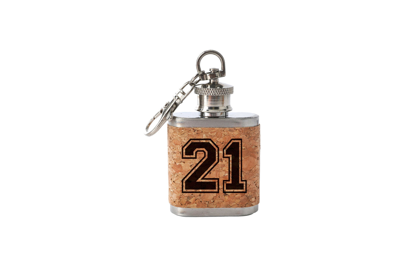 Mini Cork Hip Flask Keyring '21' | 21st Birthday | Special Birthday | Keepsake