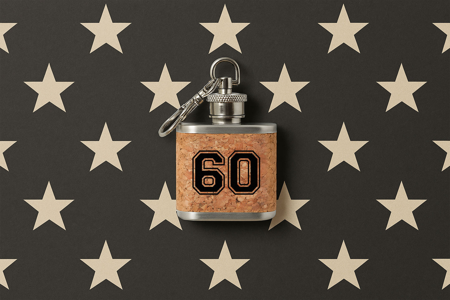 Mini Cork Hip Flask Keyring '60' | 60th Birthday | Special Birthday | Keepsake