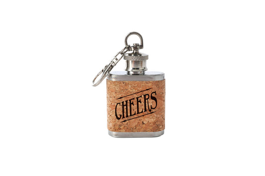 Mini Cork Hip Flask Keyring 'Cheers' | Special Birthday | Keepsake