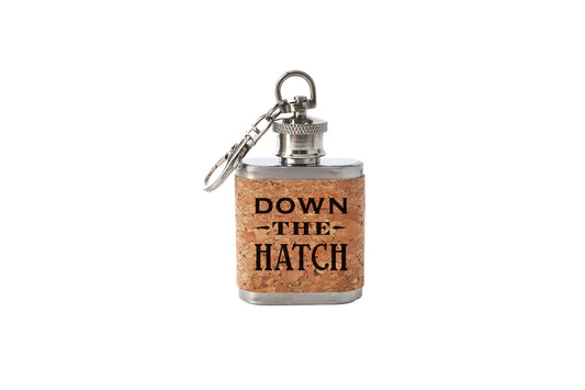 Mini Cork Hip Flask Keyring 'Down the Hatch' | Father's Day | Keepsake