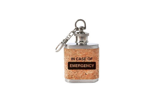 Mini Cork Hip Flask Keyring 'In Case Of Emergency' | Father's Day | Keepsake