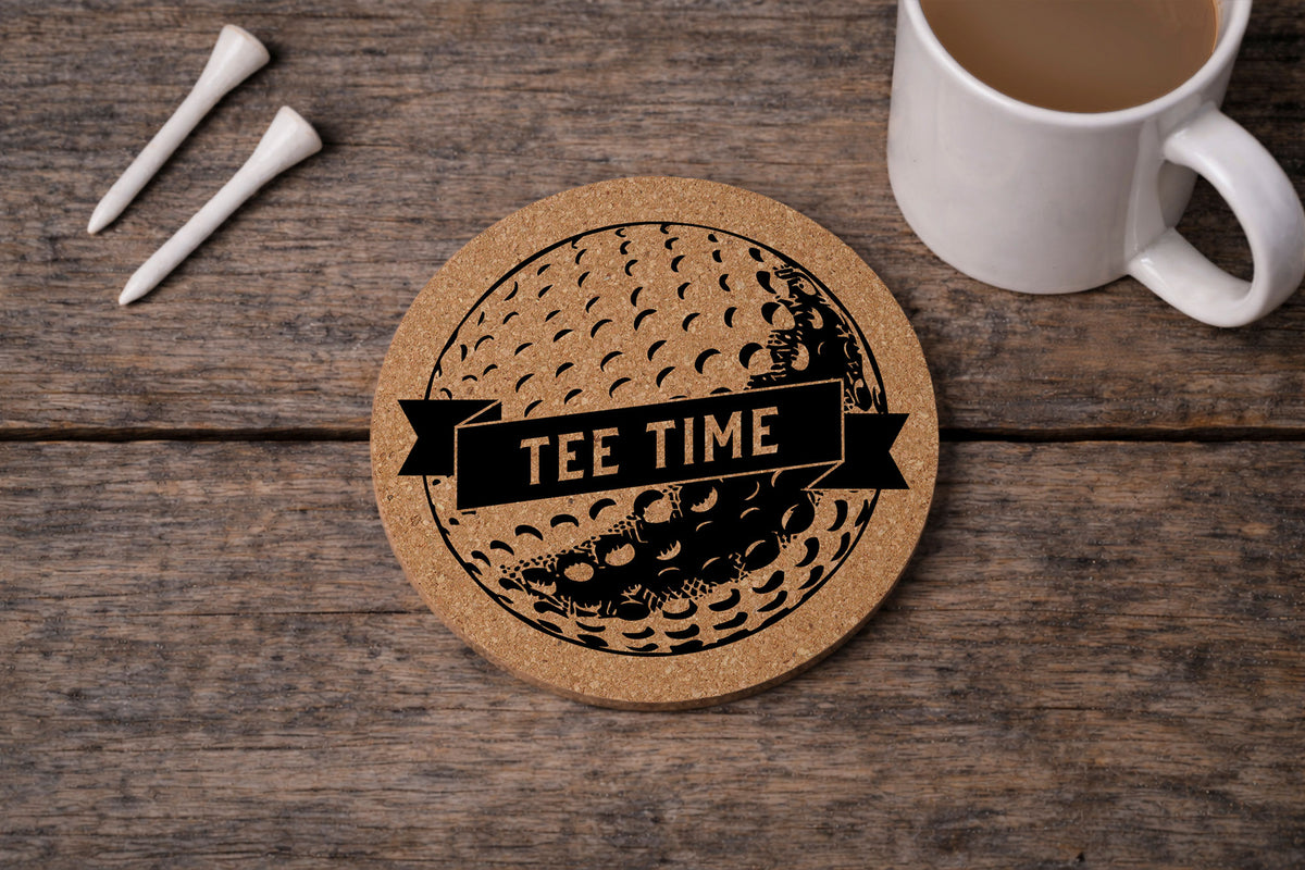 Round Cork Coaster 'Tee Time' | Homeware | Tableware | Golfing | Golf Enthusiast
