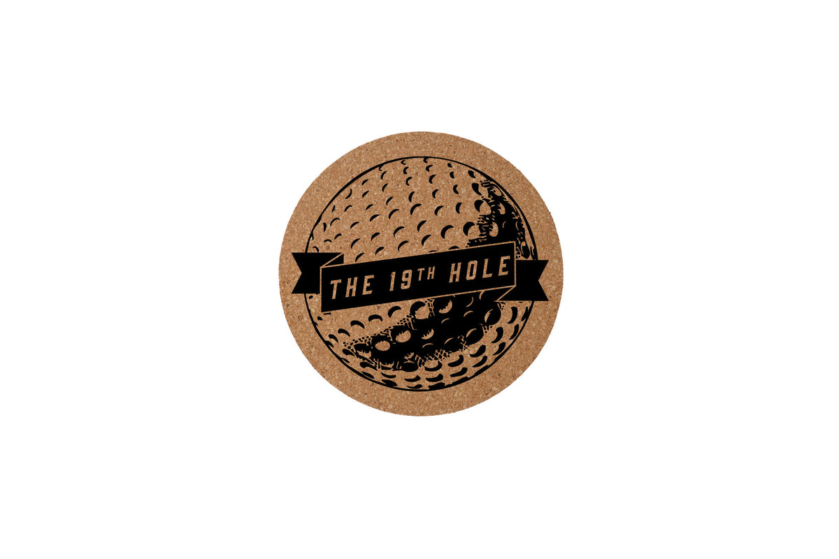 Round Cork Coaster '19th Hole' | Homeware | Tableware | Golfing | Golf Enthusiast
