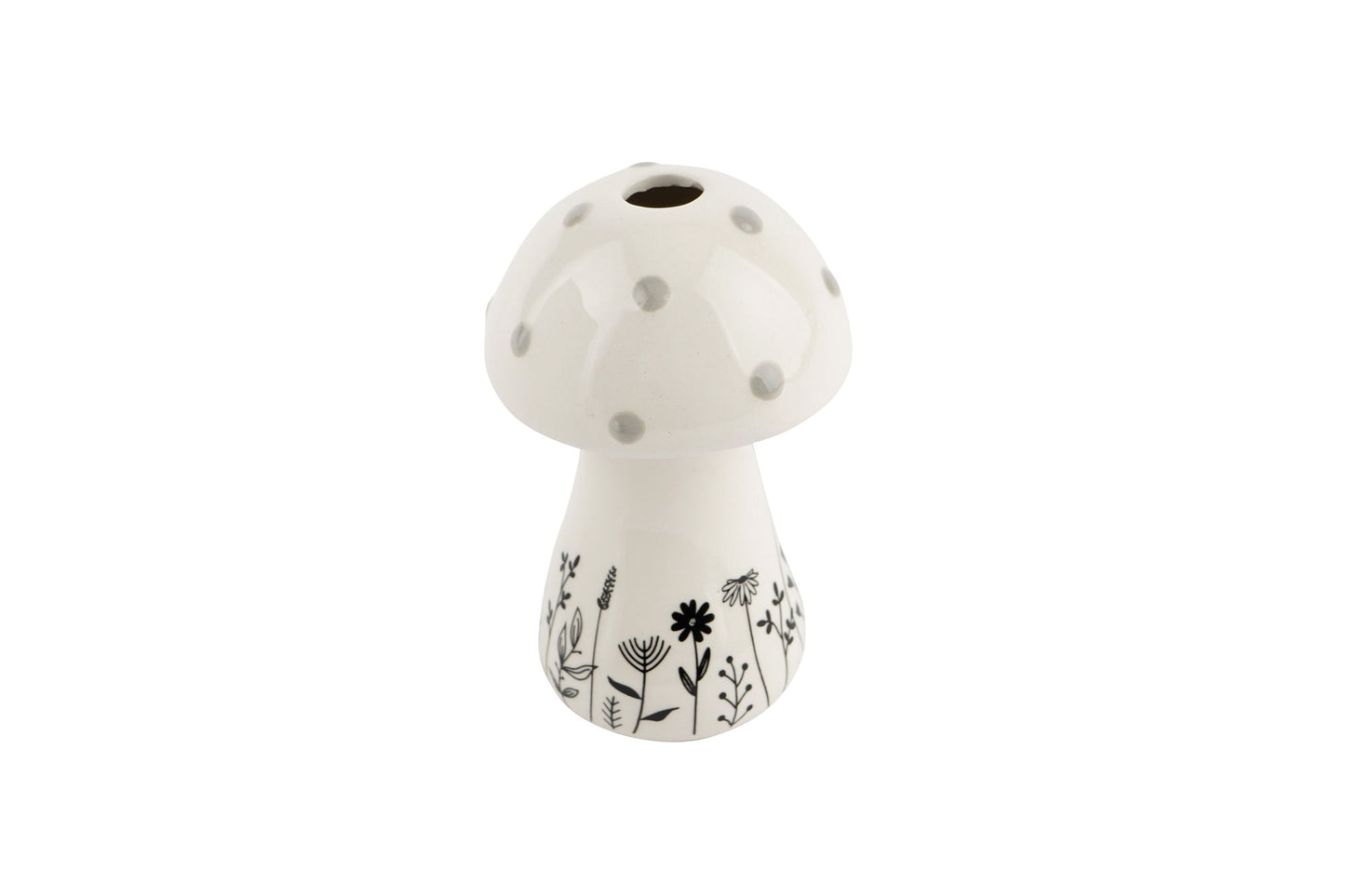 Mushroom Bud Vase | Black & White Floral Ceramic Vase