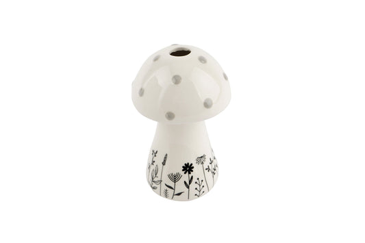 Mushroom Bud Vase | Black & White Floral Ceramic Vase