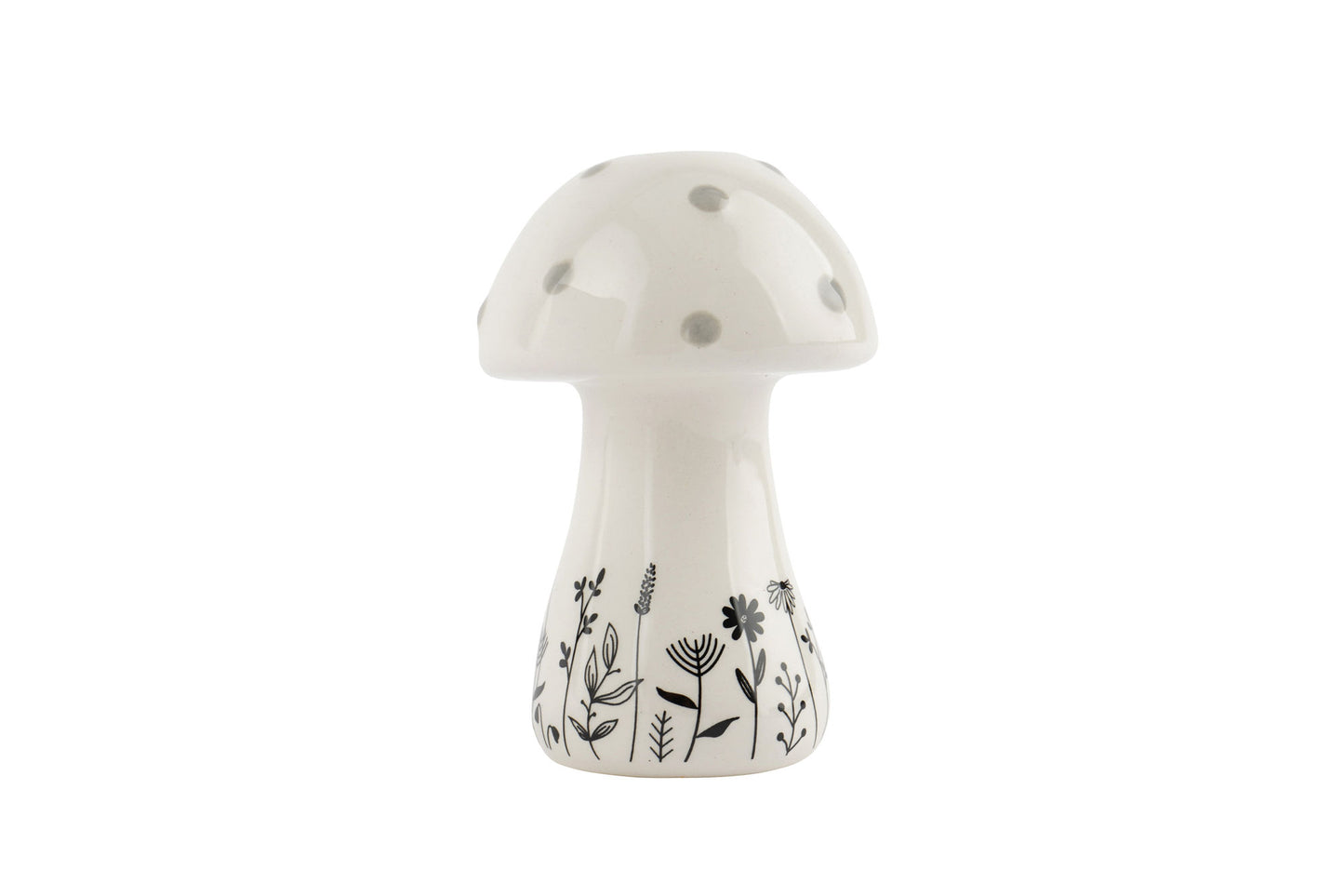 Mushroom Bud Vase | Black & White Floral Ceramic Vase