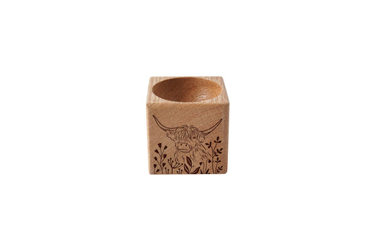 Bramble Farm 'Highland Cow' Oak Egg Cup In Gift Box | Breakfast | Homeware | Kitchenware