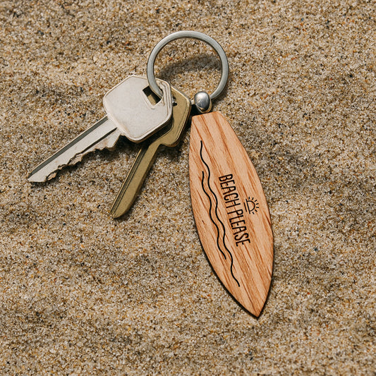 Loft 'Beach Please' Oak Surfboard Keyring | Birthday | Keepsake | Novelty Keyring