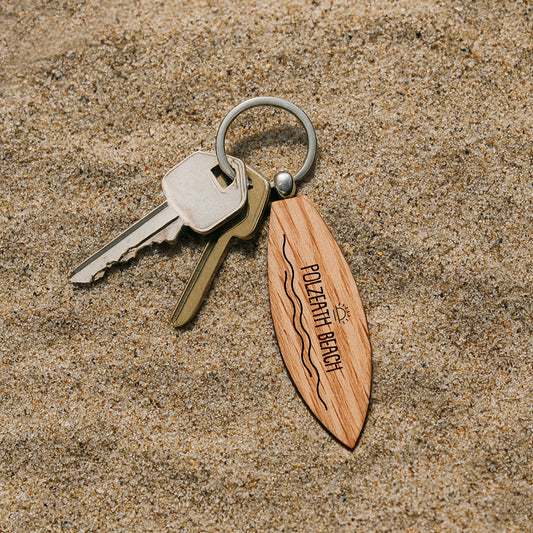 Loft 'Polzeath Beach' Oak Surfboard Keyring | Birthday | Keepsake | Novelty Keyring