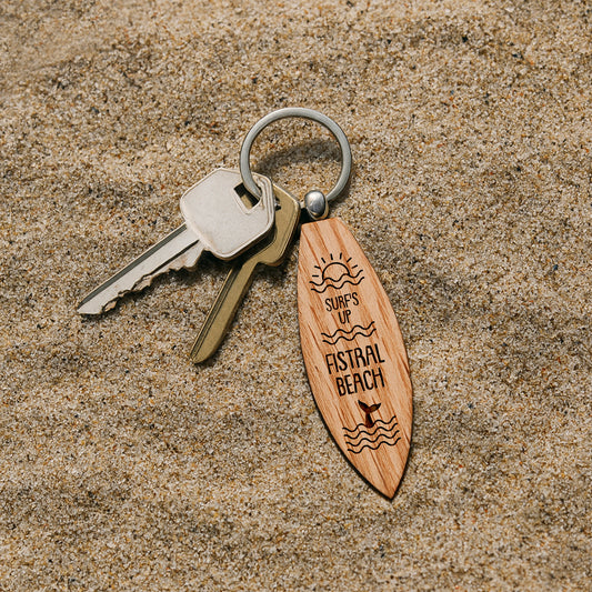 Loft 'Surf More Worry Less' Oak Surfboard Keyring | Birthday | Keepsake | Novelty Keyring
