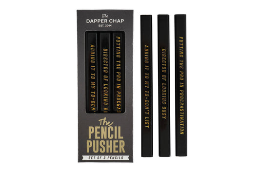 Set Of 3 Pencils • 'Pencil Pusher' • Gift Box • Stationary • Dapper Chap • Gift For Him