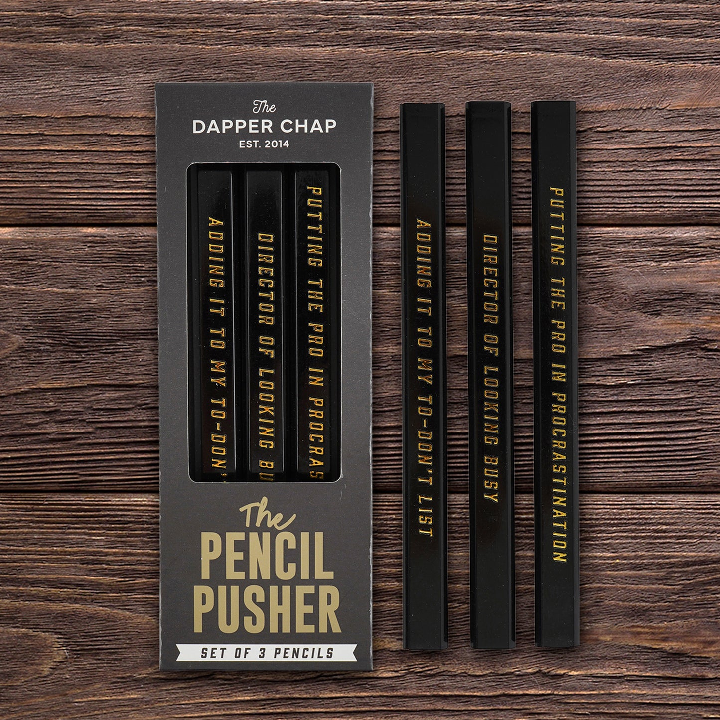 Set Of 3 Pencils • 'Pencil Pusher' • Gift Box • Stationary • Dapper Chap • Gift For Him