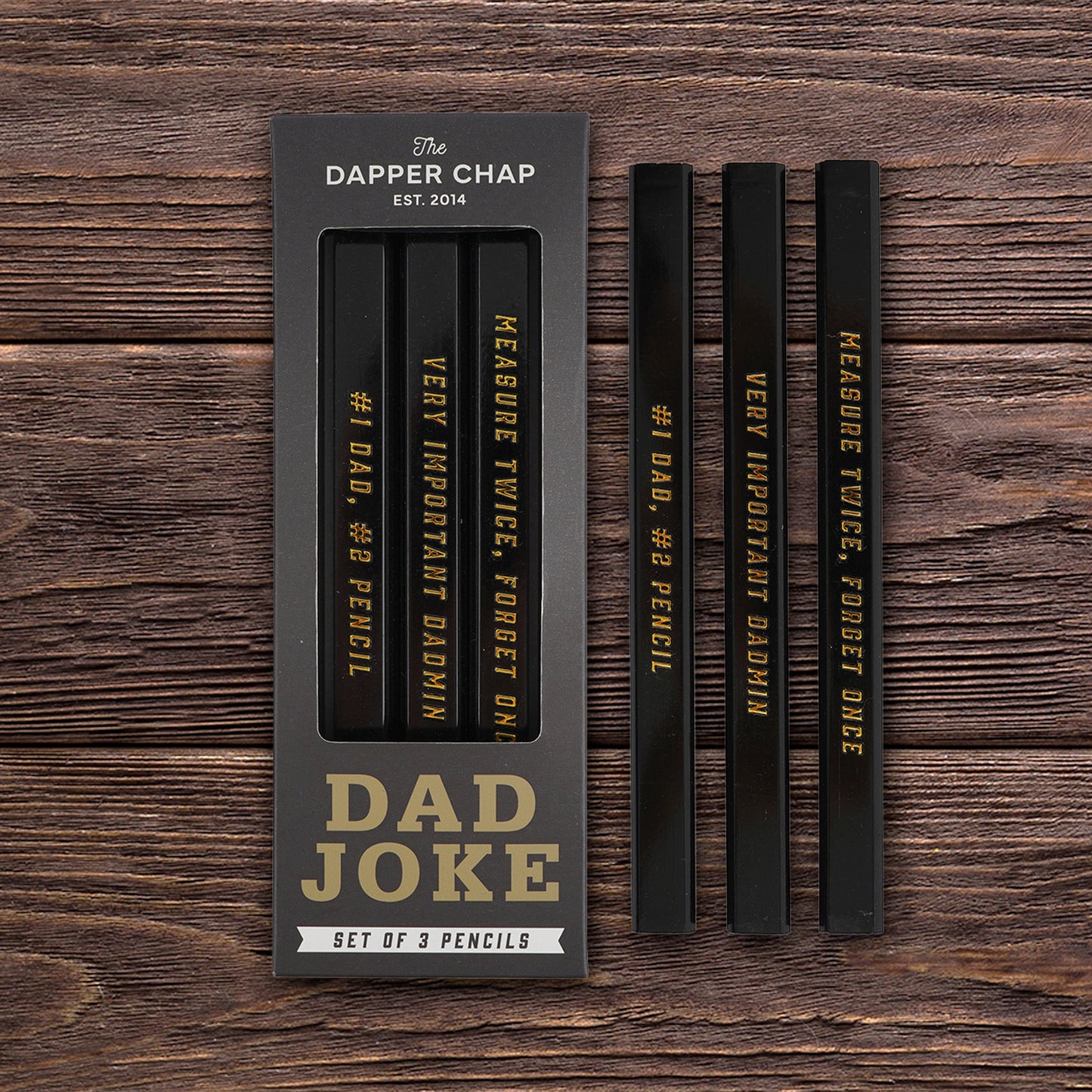 Set Of 3 Pencils • 'Dad Joke' • Gift Box • Stationary • Dapper Chap • Gift For Him
