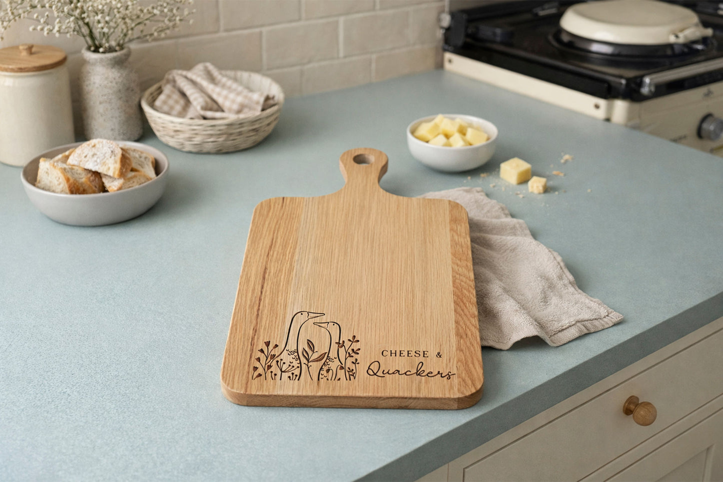 Oak Cheeseboard 'Cheese & Quackers' | Cheeseboard | Table Decor | Bramble Farm