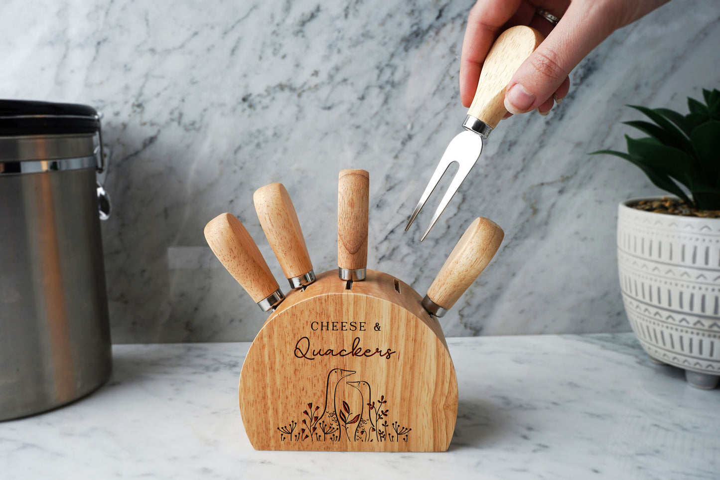 Bramble Farm 'Cheese & Quacker' Cheese Knife Block | Kitchenware | Dinner Party | Cheese And Biscuits