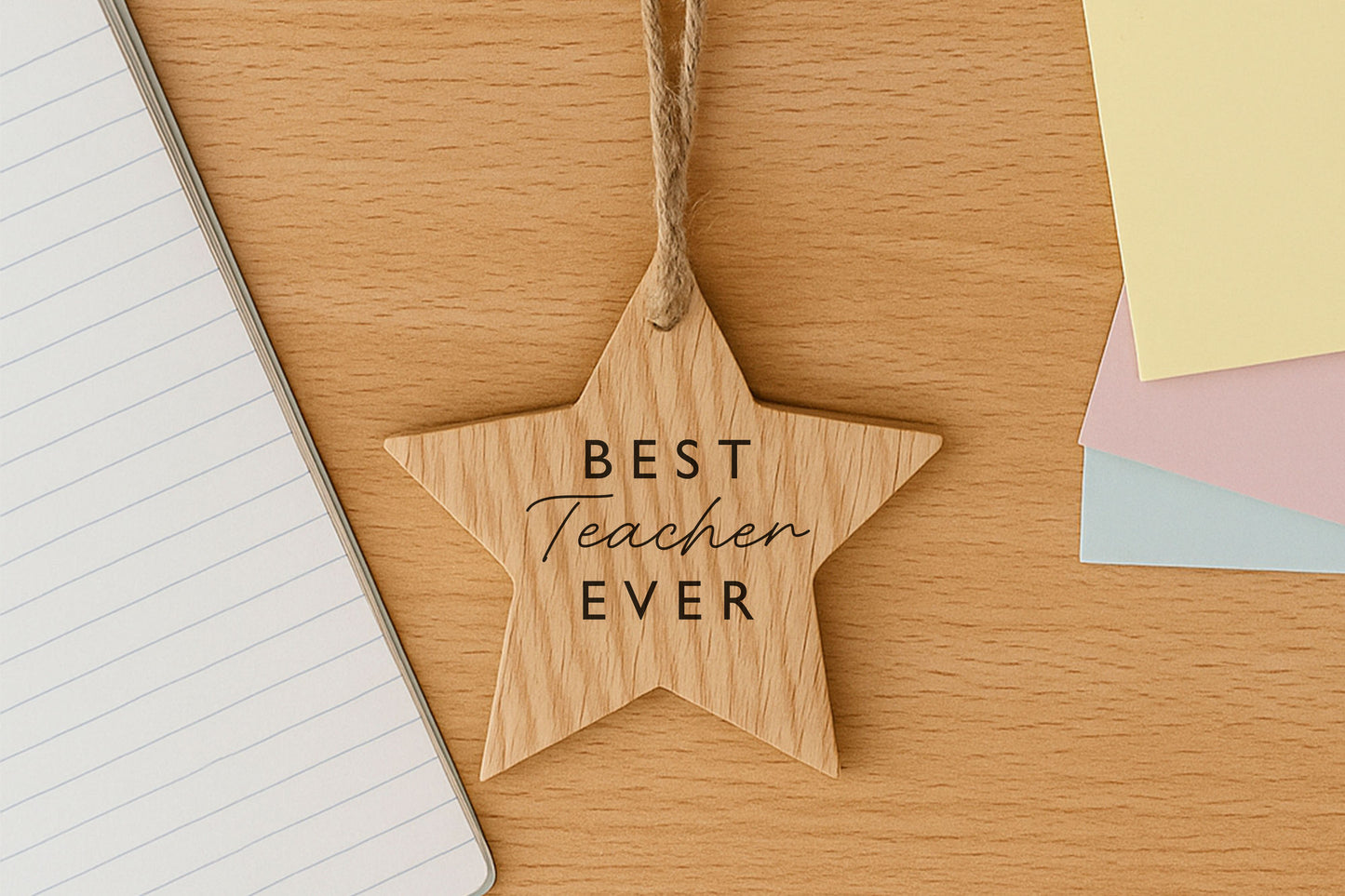 Oak Star Hanger 'Best Teacher Ever' | Home Decor | Hanging Decoration | Sentiment | Best Teacher | Teacher Gift