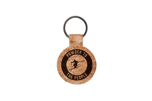 Round Cork Keyring 'Powder To The People' | Ski | Skiing | Keyring | Novelty