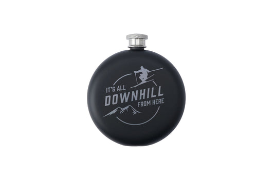 Black 6oz Hip Flask In Gift Box 'It's All Downhill From Here' | Drink Holder | Flask | Sport Accessory | Skiing