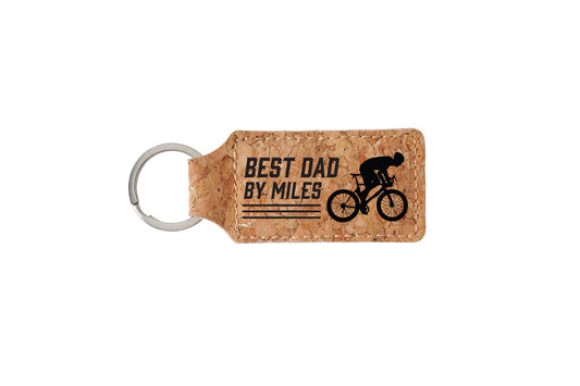 Rectangular Cork Keyring 'Best Dad By Miles' | Cyclist | Cycling Gift | Keyring | Novelty
